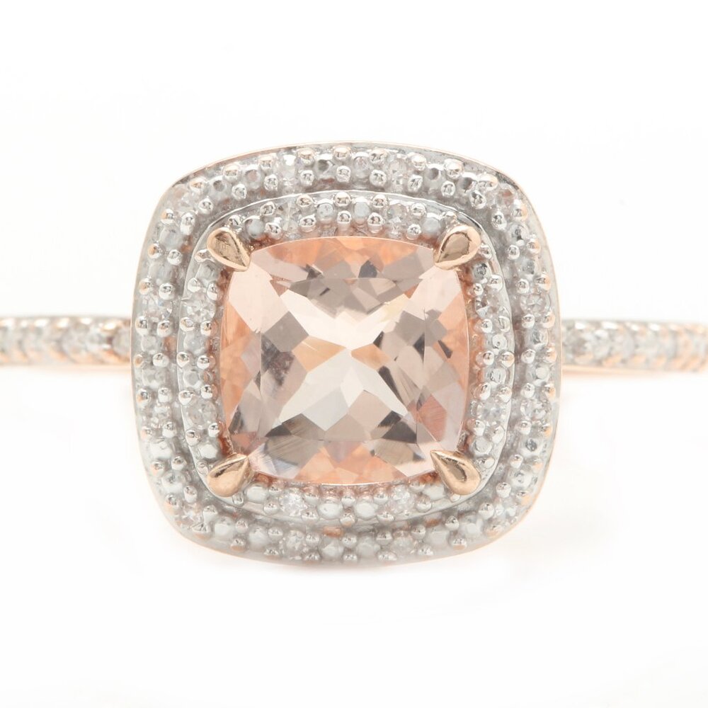 1.60 Ct Natural Morganite and Diamonds in 14K Solid Rose Gold Women Ring